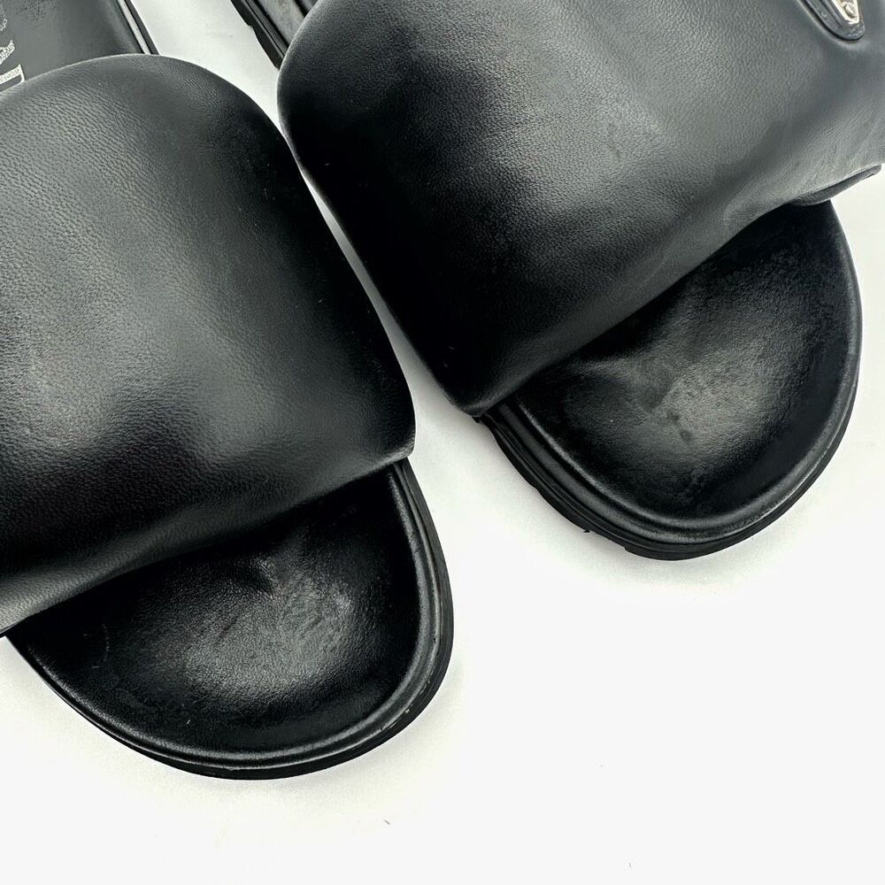PRADA Soft Slider Sandals Padded Nappa Leather Size 39 Enamel Triangle Logo - Picture 6 of 13